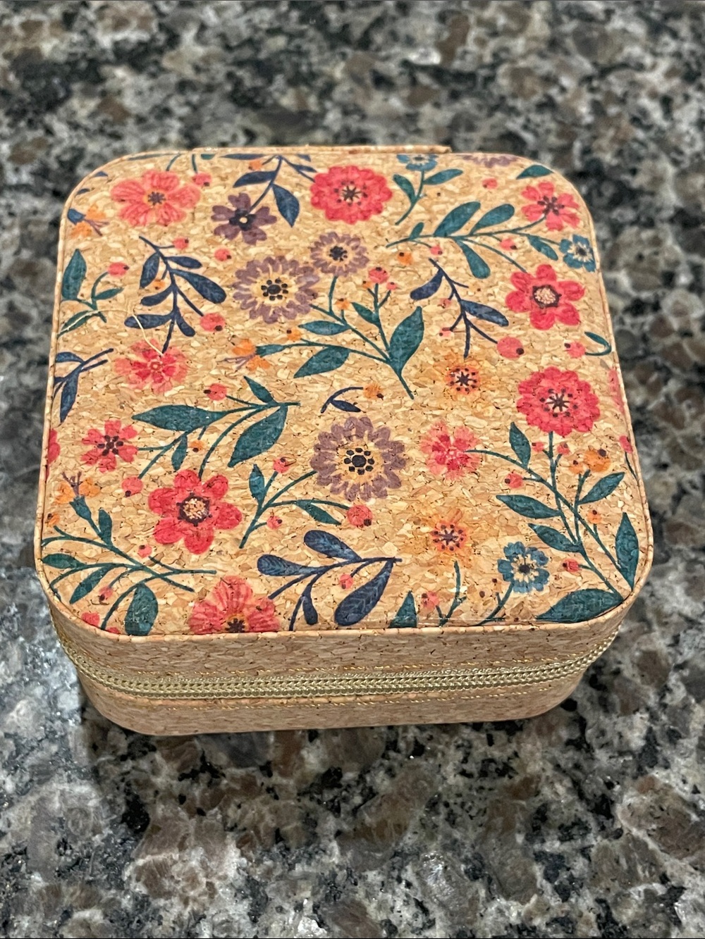 Floral Cork Jewelry Box - Natural Cork with Multicolor Floral Print